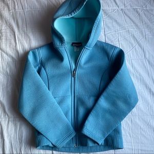 blue patagonia zip up hoodie